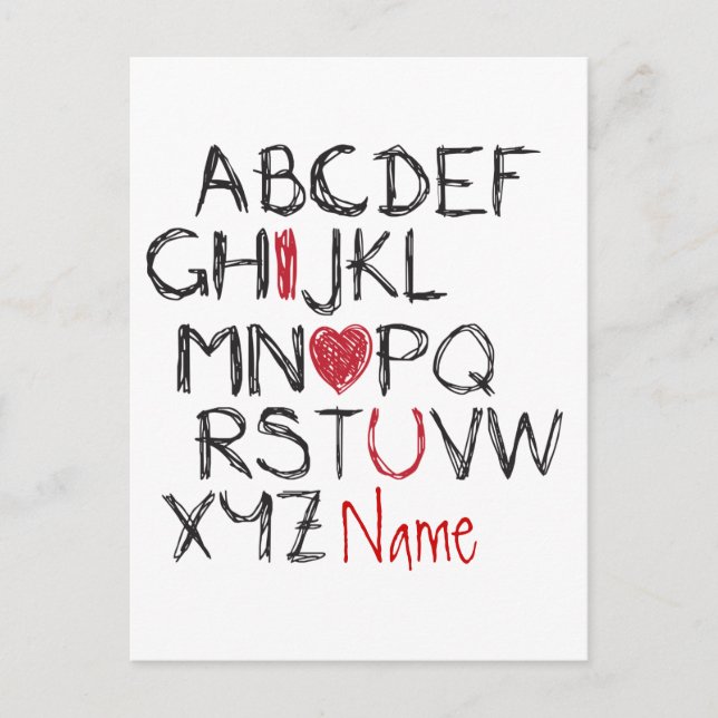 ABC I Heart You Personalised Postcard (Front)