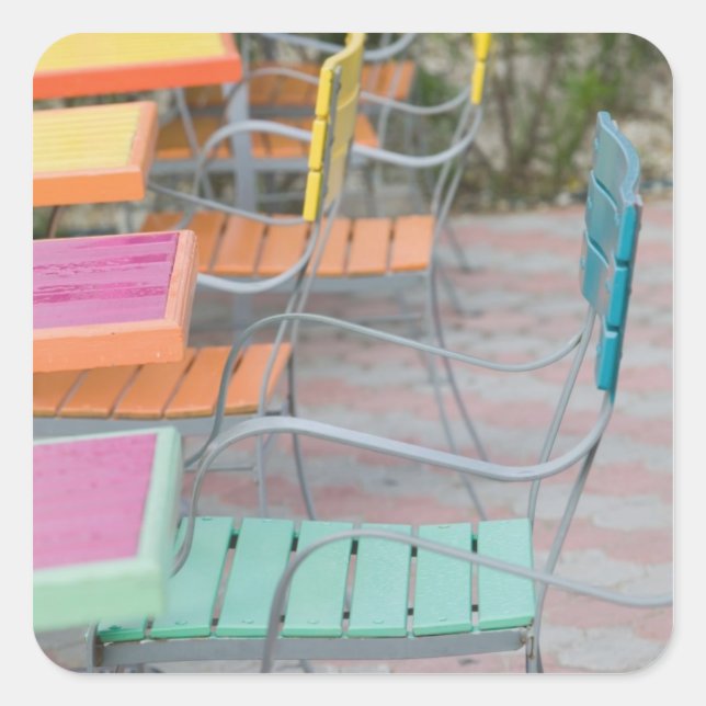ABC Islands, ARUBA, Palm Beach: Colourful Cafe Square Sticker (Front)