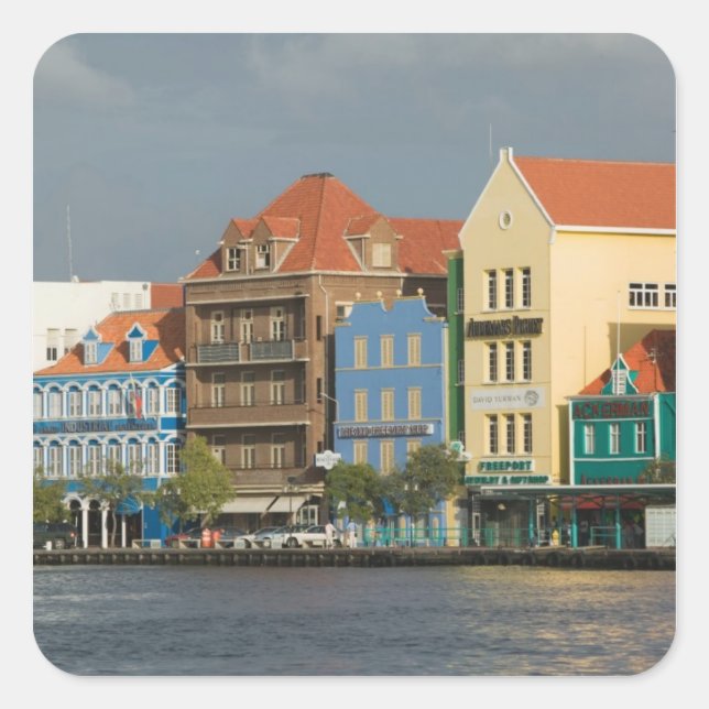 ABC Islands, CURACAO, Willemstad: Harborfront 2 Square Sticker (Front)
