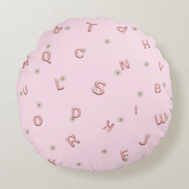 ABC kindergarten daisy Balloon student school Round Cushion (Front)