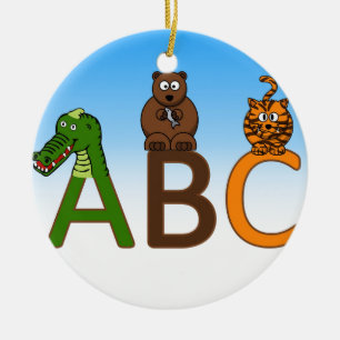 ABC letters cute cartoon animals illustration Ceramic Tree Decoration