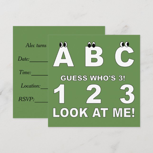 ABC Look who's 3 Print Invitation (Front/Back)