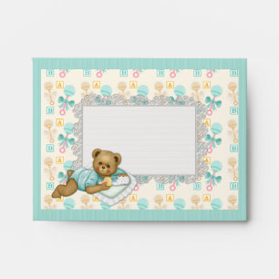 ABC Teddy Peach and Aqua Envelopes