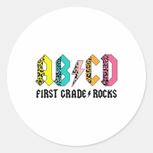Abcd First Grade Rocks Ck To School 1st Grade Teac Classic Round Sticker