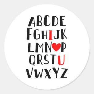 Abcd I Love You Alphabet Men Women Cute Funny Vale Classic Round Sticker