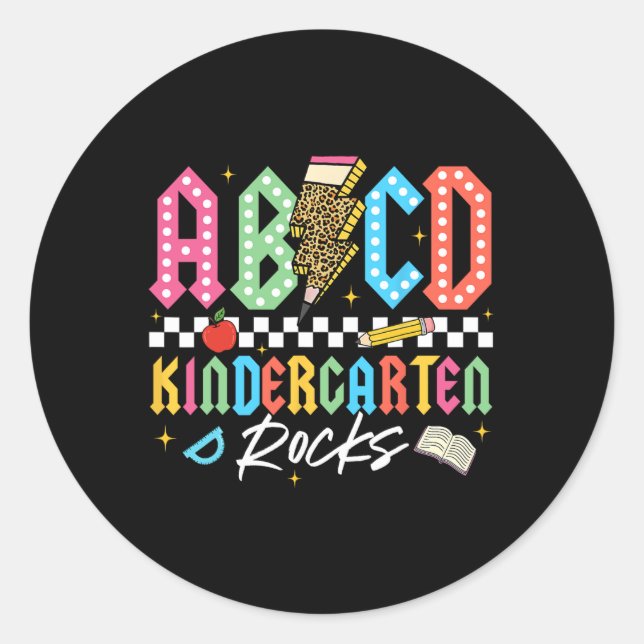 Abcd Kindergarten Rocks Pencil Lightning Teachers  Classic Round Sticker (Front)