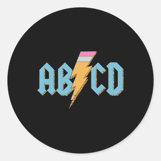 Abcd Pencil Lightning Rock'n Roll Teacher Back To  Classic Round Sticker (Front)