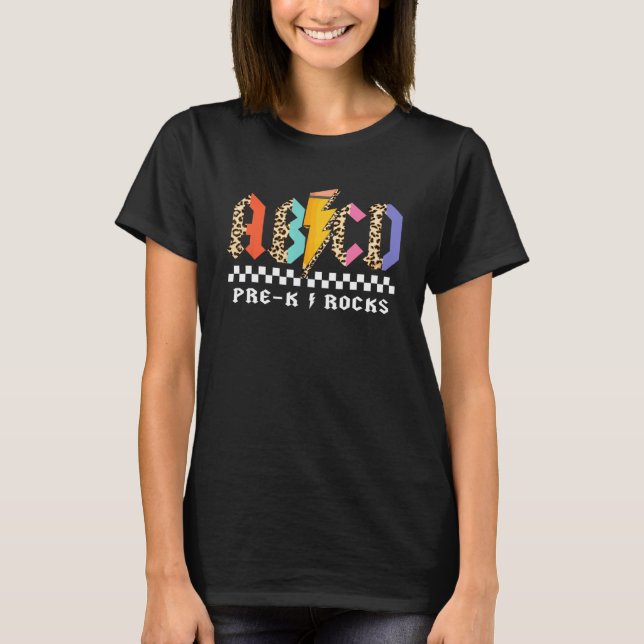 ABCD Pre-K Rocks Pencil Lightning Leopard Students T-Shirt (Front)