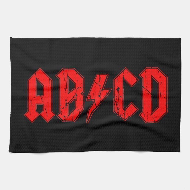 ABCD rock music is a symbol fake acdc joke school Tea Towel (Horizontal)