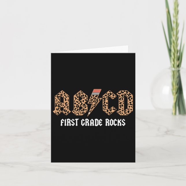 Abcd Rocks First Grade Back To School Leopard Teac Card (Front)