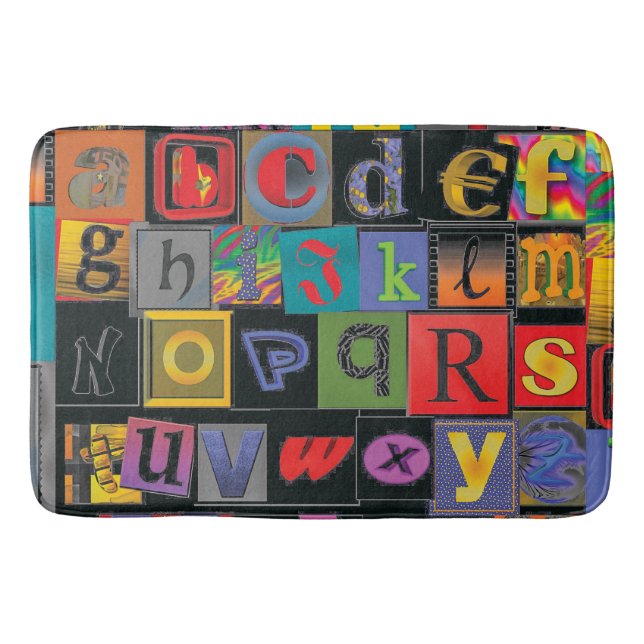ABCDEFG -- The Alphabet in Crazy Fonts Bath Mat (Front)