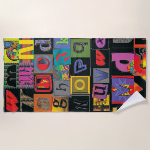 ABCDEFG -- The Alphabet in Crazy Fonts Beach Towel