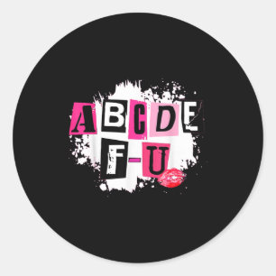 Abcdefu Retro Funny Heart Valentine's Day  Classic Round Sticker