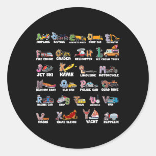 Abcs Alphabet Learning Transportation Animal Back Classic Round Sticker