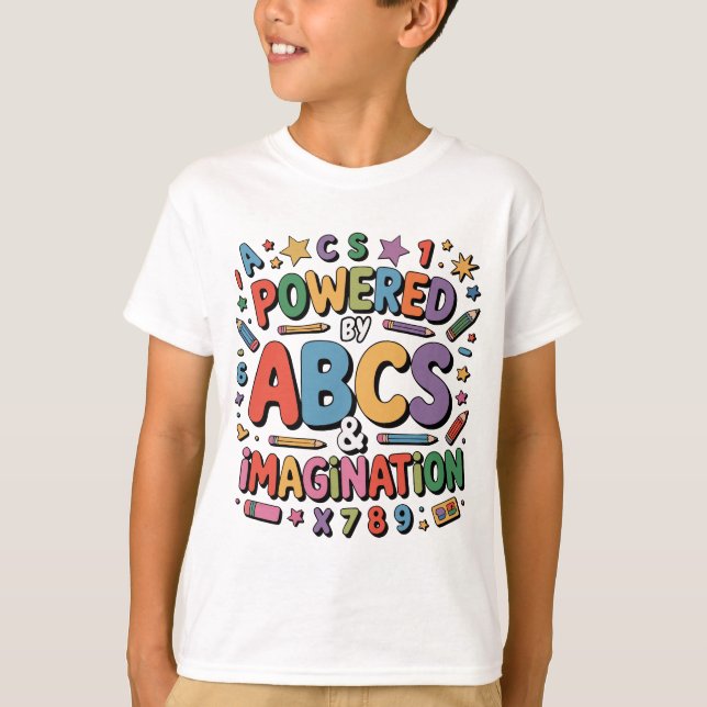 ABCs & Imagination - Colourful Kids Learning Fun T-Shirt (Front)