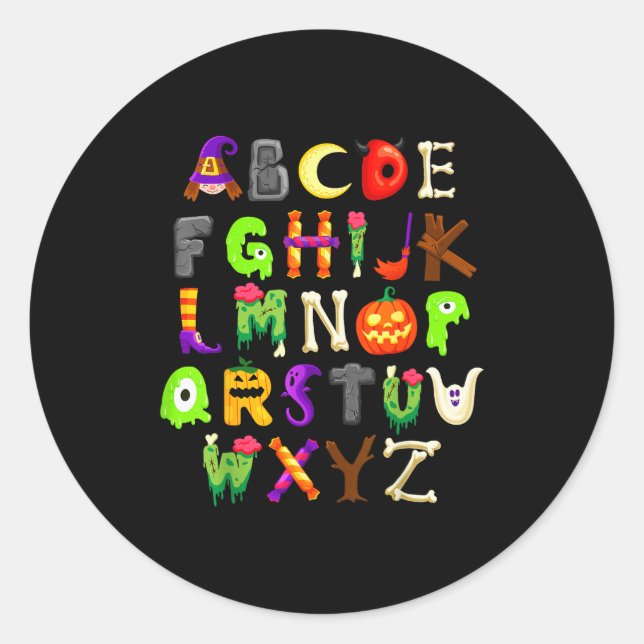 Abcs Learning Kindergarten Teacher Funny Halloween Classic Round Sticker (Front)