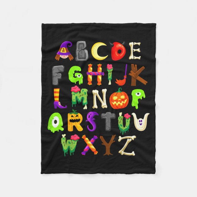Abcs Learning Kindergarten Teacher Funny Halloween Fleece Blanket (Front)