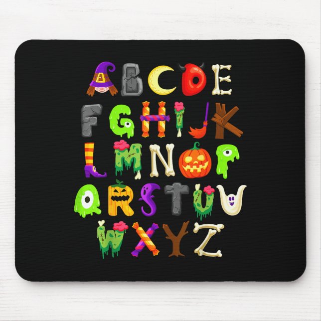 Abcs Learning Kindergarten Teacher Funny Halloween Mouse Mat (Front)