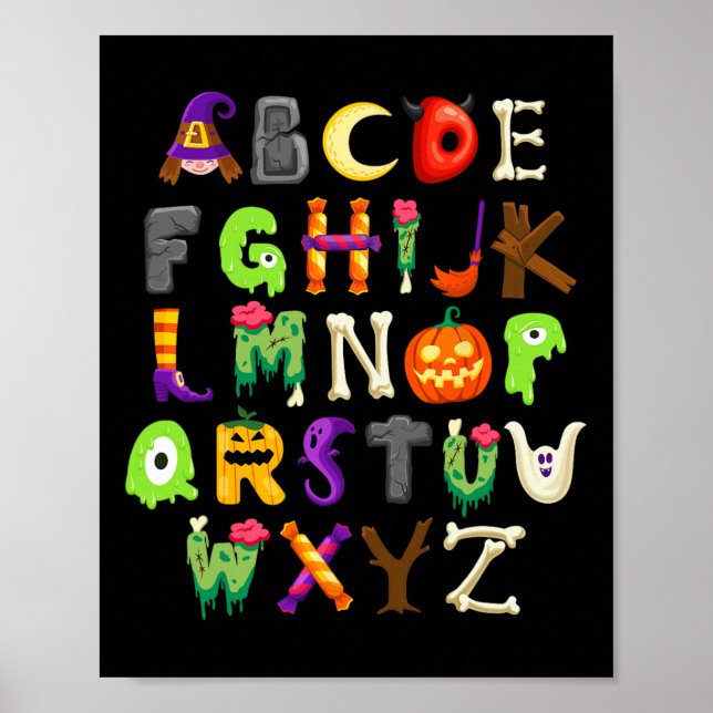 Abcs Learning Kindergarten Teacher Funny Halloween Poster (Front)