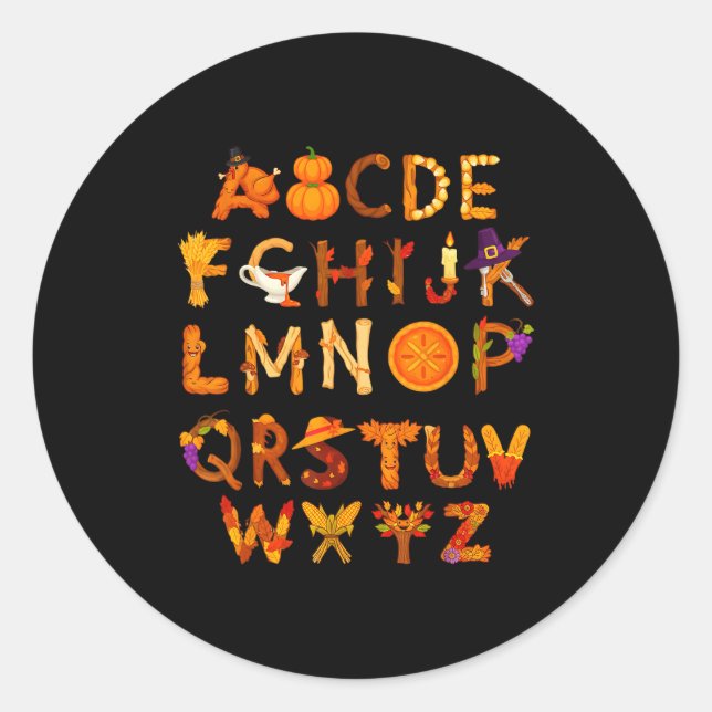 Abcs Learning Kindergarten Teacher Thanksgiving Al Classic Round Sticker (Front)