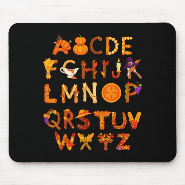 Abcs Learning Kindergarten Teacher Thanksgiving Al Mouse Mat (Front)