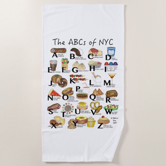ABCs of NYC Iconic New York City Foods Alphabet Beach Towel (Front)