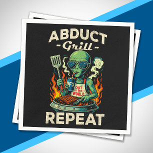 Abduct Grill Repeat Retro BBQ Cookout Funny Alien Napkin
