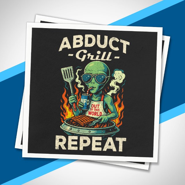 Abduct Grill Repeat Retro BBQ Cookout Funny Alien Napkin (Creator Uploaded)