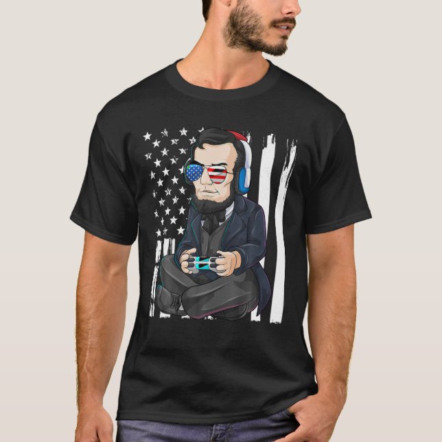 Abe Abraham Lincoln Gamer 4th Of July American Kid T-Shirt (Front)