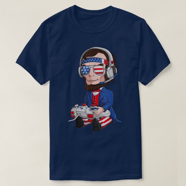 Abe Abraham Lincoln Gamer 4th Of July USA Flag Kid T-Shirt (Design Front)