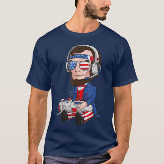 Abe Abraham Lincoln Gamer 4th Of July USA Flag Kid T-Shirt