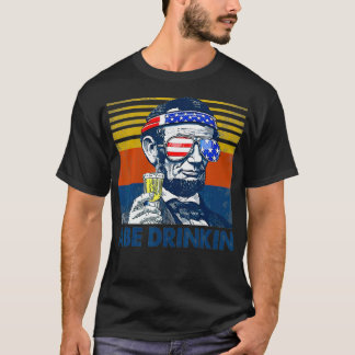 Abe Drinkin 4th Of July Men Women USA Flag Patriot T-Shirt