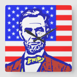 ABE LINCOLN 3  SQUARE WALL CLOCK