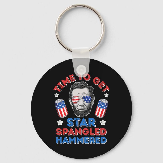 Abe Lincoln 4th Of July Time To Get Star Spangled  Key Ring (Front)