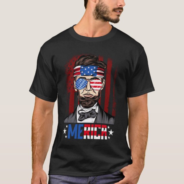 abe lincoln American flag patriots men 4th of July T-Shirt (Front)