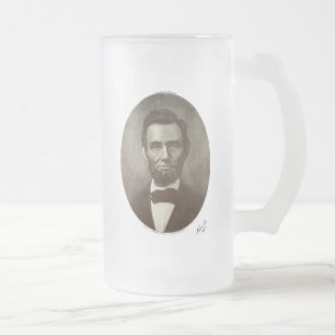 Abe Lincoln American President Vintage Portrait US Frosted Glass Beer Mug