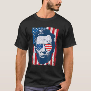 Abe Lincoln Beard Sunglasses & American Flag 4th O T-Shirt