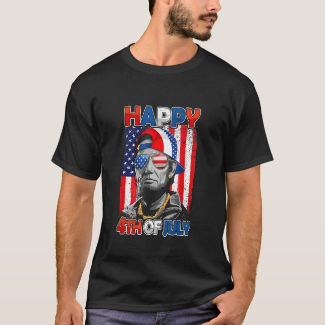 Abe Lincoln Beard Sunglasses American Flag 4th Of  T-Shirt (Front)