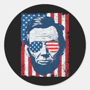 Abe Lincoln Beard Sungles And American Flag 4th Of Classic Round Sticker