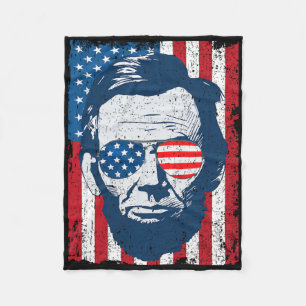 Abe Lincoln Beard Sungles And American Flag 4th Of Fleece Blanket