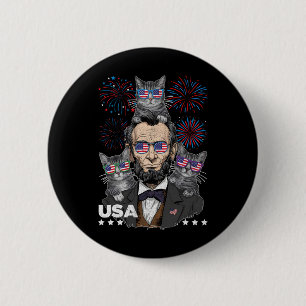 Abe Lincoln Cat Lover Funny 4th Of July Independen 6 Cm Round Badge