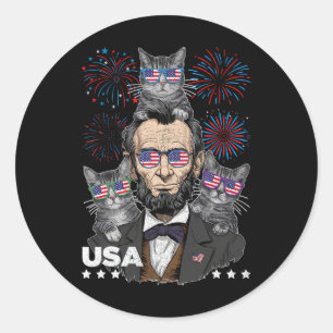 Abe Lincoln Cat Lover Funny 4th Of July Independen Classic Round Sticker