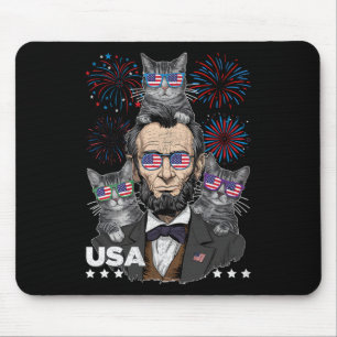 Abe Lincoln Cat Lover Funny 4th Of July Independen Mouse Mat