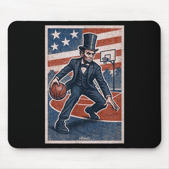 Abe Lincoln Dribbling - Aamerican Basball Player Mouse Mat (Front)