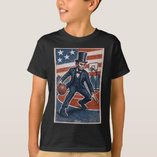 Abe Lincoln Dribbling - Aamerican Basball Player T-Shirt
