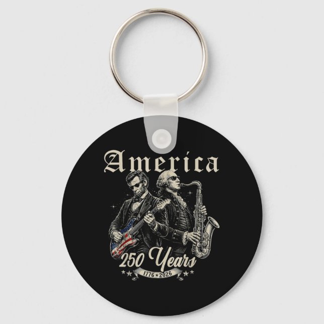 Abe Lincoln Founding Father Playing Guitar Key Ring (Front)