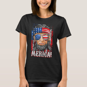 Abe Lincoln Mullet Merica  Patriotic American Flag T-Shirt