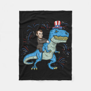 Abe Lincoln Riding A Dinosaur Shirt T-rex 4th Of J Fleece Blanket