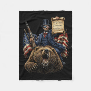 Abe Lincoln Riding Bear With Declaration Funny Fleece Blanket