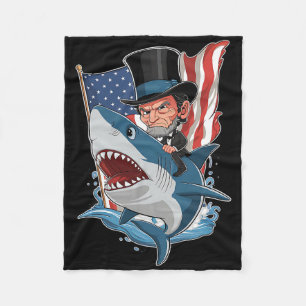 Abe Lincoln Riding Shark Awesome Fourth Of July Gr Fleece Blanket